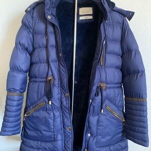 Navy Puffer Coat with Hood